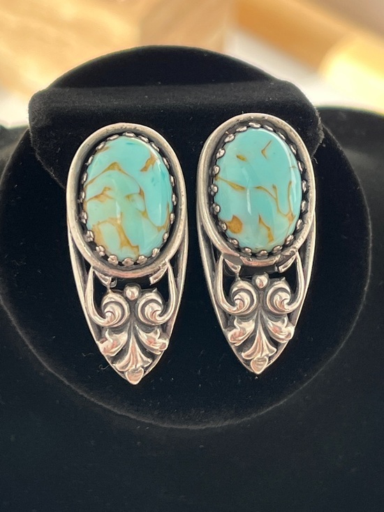 Napier Jewelry - Vintage Napier Turquoise Clip Earrings Silver Tone Southwestern Statement